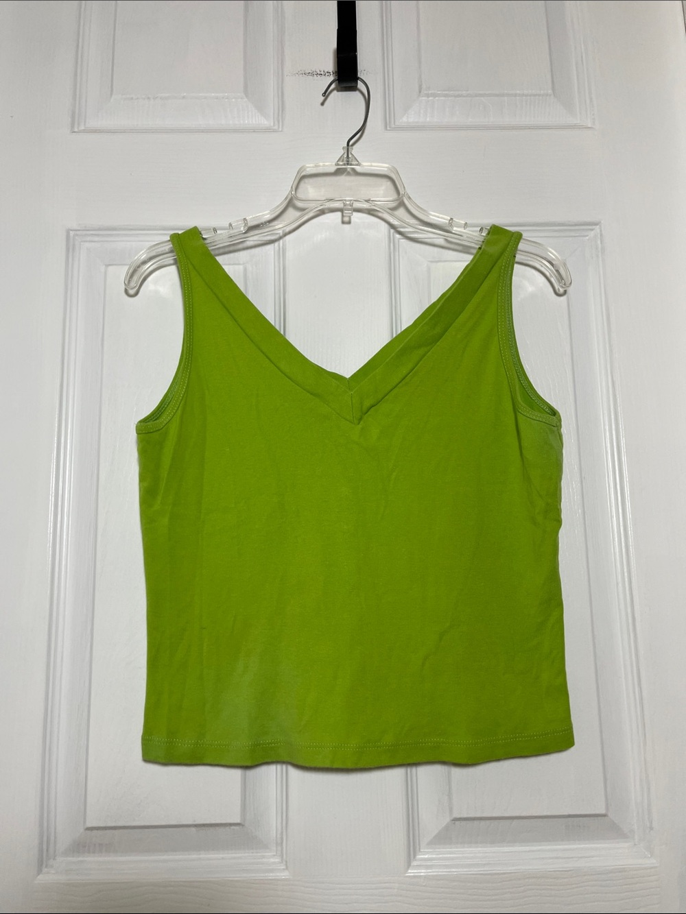 Air Port 90’s V-Neck Cotton Cropped Tank Top in Lime Green